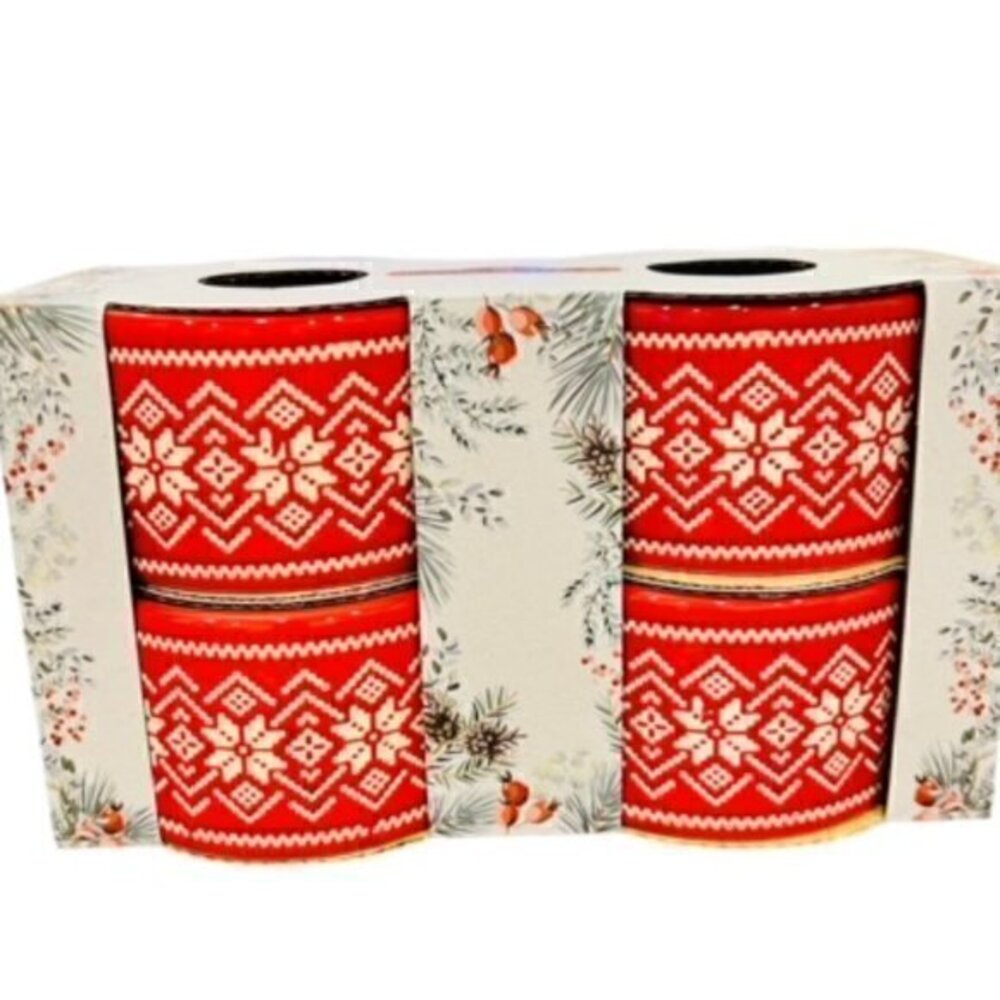 CHRISTMAS SWEATER Ceramic RAMEKINS Set‎ of 4 Red CHRISTMAS NEW BAKESHOP GIFT NIB
